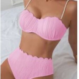 Scalloped Pink Ribbed Bikini Set